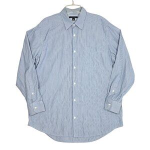 Banana Republic Mens Button Up Shirt Front Blue Striped Cotton Long Sleeve Large